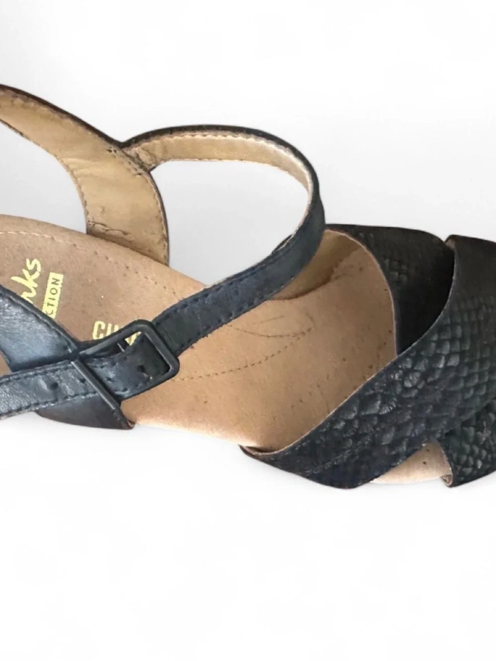 Clarks Black Crisscross Snake-Embossed Leather Sandal - Picture 3 of 7